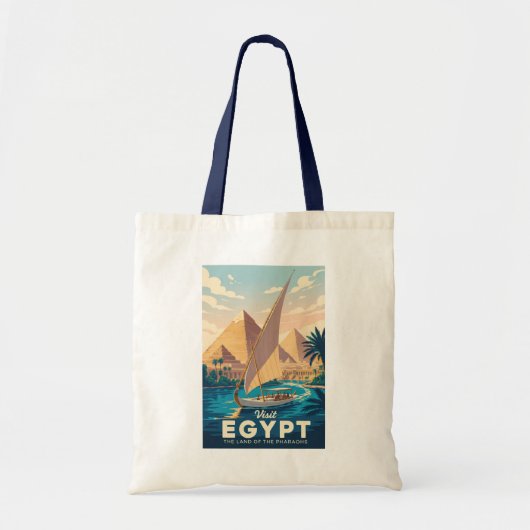 Egypt Pyramid Illustration Travel Art Vintage トートバッグ (正面)