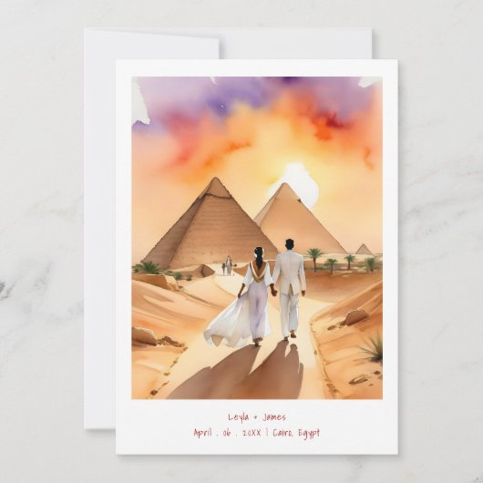 Egypt Pyramids Desert Wedding Couple Illustration 招待状 (正面)