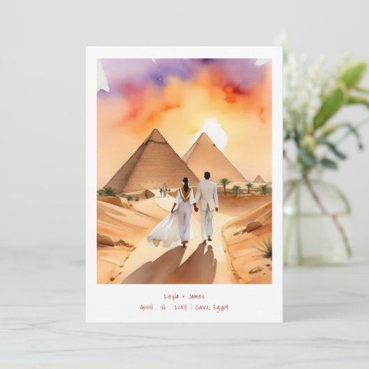 Egypt Pyramids Desert Wedding Couple Illustration 招待状 (スタンド正面)