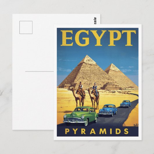 Egypt Pyramids Vintage Car Retro ポストカード (正面/裏面)