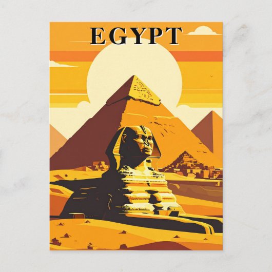 Egypt Vintage Travel Sphinx and Pyramids ポストカード (正面)