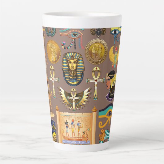 Egyptian Ancient Hieroglyphic Pattern Symbol カフェラテマグ (正面)