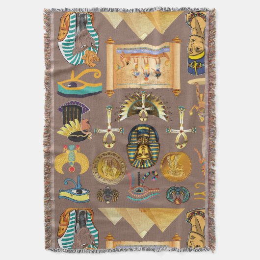 Egyptian Ancient Hieroglyphic Pattern Symbol スローブランケット (正面縦)
