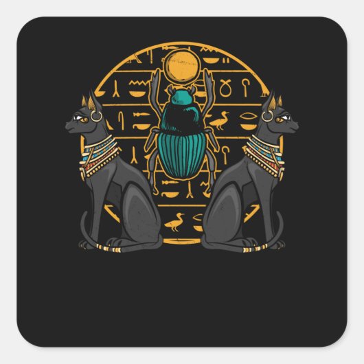 Egyptian Bastet Cat Scarab Egypt History スクエアシール (正面)