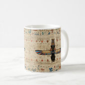 Egyptian Cat - Bastet on papyrus コーヒーマグカップ (正面右)