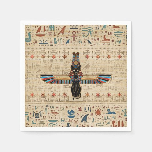 Egyptian Cat - Bastet on papyrus スタンダードカクテルナプキン (正面)