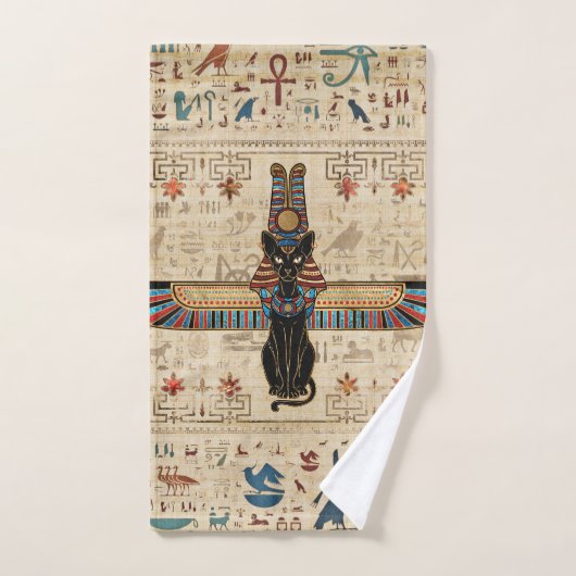 Egyptian Cat - Bastet on papyrus バスタオルセット (ハンドタオル)