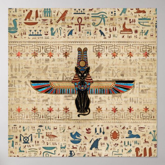 Egyptian Cat - Bastet on papyrus ポスター (正面)