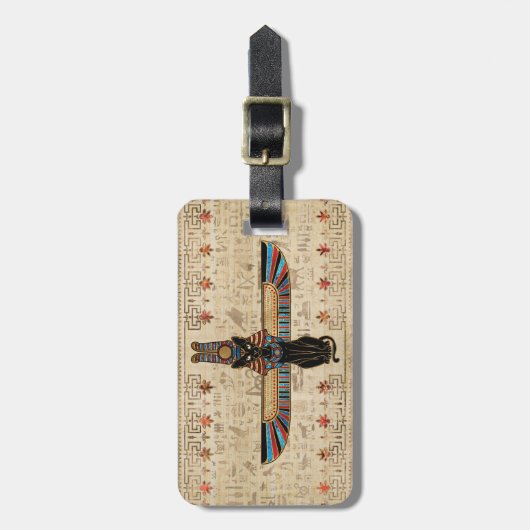 Egyptian Cat - Bastet on papyrus ラゲッジタグ (正面縦)