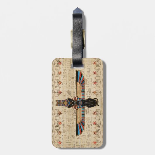 Egyptian Cat - Bastet on papyrus ラゲッジタグ (裏面縦)
