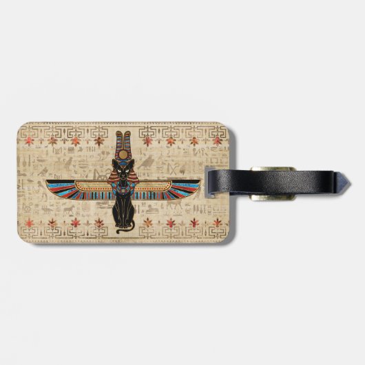 Egyptian Cat - Bastet on papyrus ラゲッジタグ (裏面横)