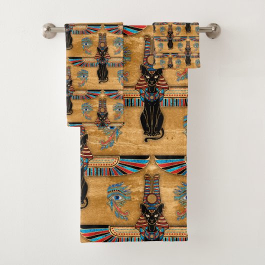 Egyptian Cats and Eye of Horus pattern バスタオルセット (インサイチュ)