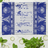 Egyptian Gods and Ornamental border - blue grey キッチンタオル (折り畳み)