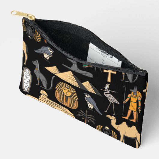 Egyptian Hieroglyphic Symbol Pattern Background   アクセサリーポーチ (見開き)