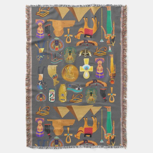 Egyptian Hieroglyphic Symbol Pattern pharaoh      スローブランケット (正面縦)