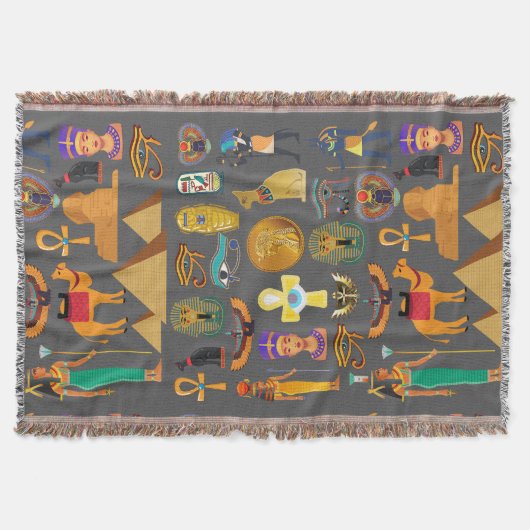Egyptian Hieroglyphic Symbol Pattern pharaoh      スローブランケット (正面)
