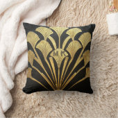 Egyptian Inspired Black and Gold Art Deco 16 x 16 クッション (ブランケット)