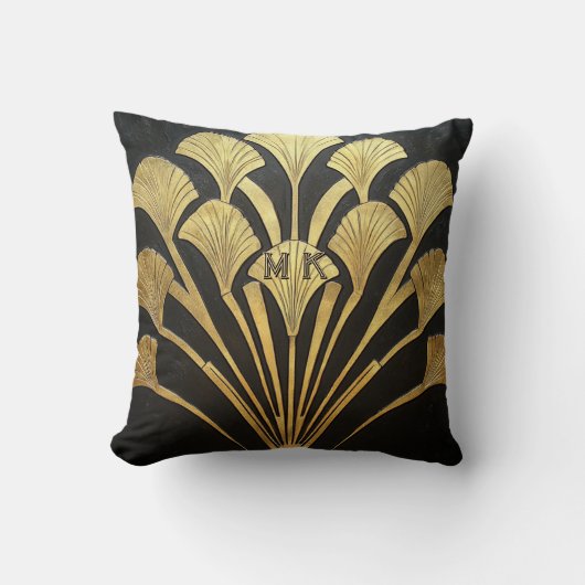 Egyptian Inspired Black and Gold Art Deco 16 x 16 クッション (正面)
