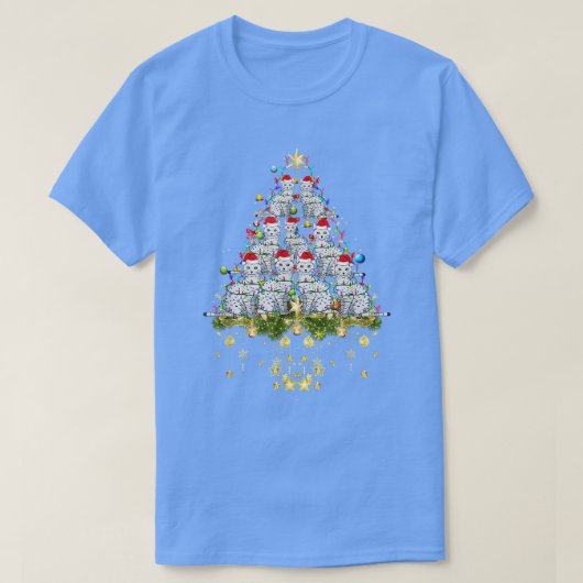 Egyptian Mau Cat Christmas Tree Lights Funny Xmas  Tシャツ (デザイン正面)