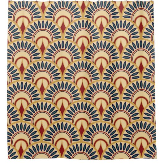 Egyptian Motif Fish Scales Seamless Pattern シャワーカーテン (正面)