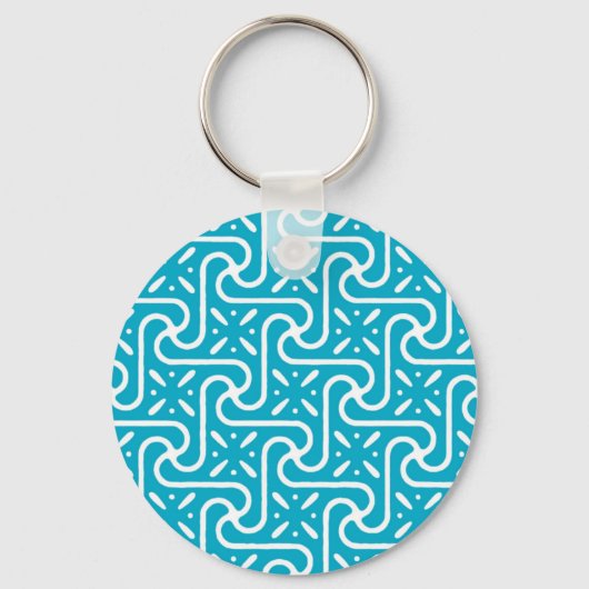 Egyptian tile pattern, turquoise and white キーホルダー (正面)
