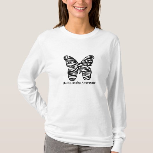 Ehlers Danlosの認識度のシマウマの蝶ワイシャツ Tシャツ (正面)