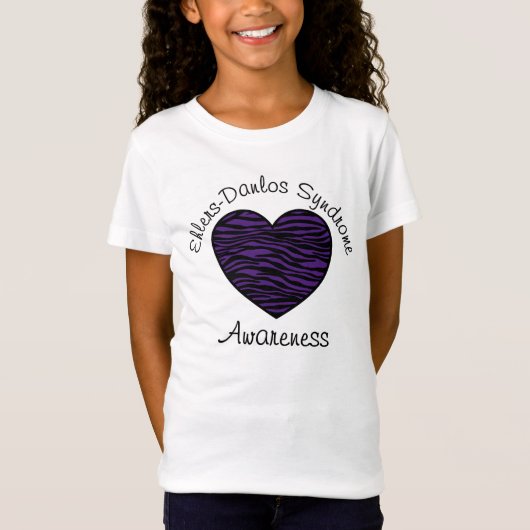 Ehlers Danlosの認識度の紫色のシマウマのハートのワイシャツ Tシャツ (正面)