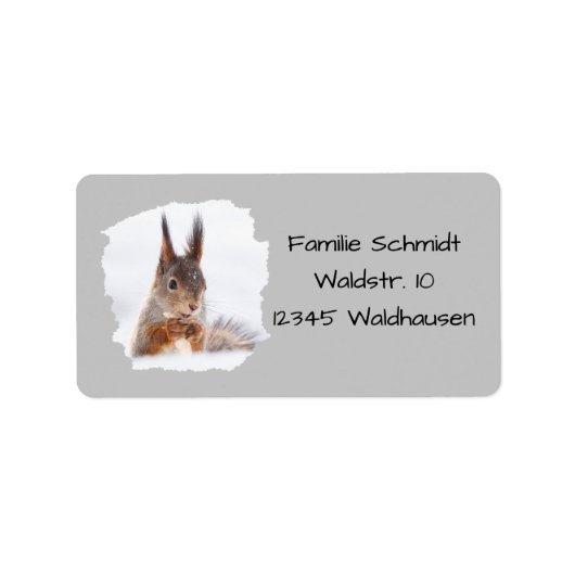 Eichhörnchen im Schnee - grau | ラベル (正面)