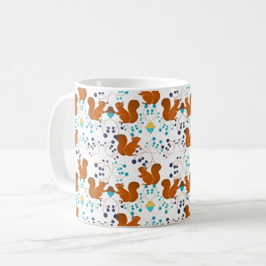 Eichhörnchen mit Eicheln Beeren Muster コーヒーマグカップ (正面左)