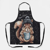Eichhörnchen mit Tasse und Schnee „Stay Warm“ エプロン (正面)