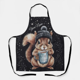 Eichhörnchen mit Tasse und Schnee „Stay Warm“ エプロン
