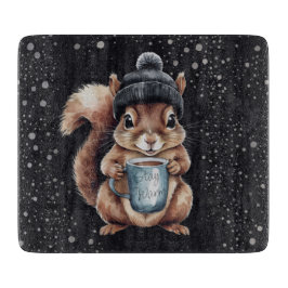 Eichhörnchen mit Tasse und Schnee „Stay Warm“ カッティングボード