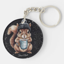 Eichhörnchen mit Tasse und Schnee „Stay Warm“ キーホルダー