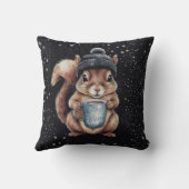 Eichhörnchen mit Tasse und Schnee „Stay Warm“ クッション (裏面)