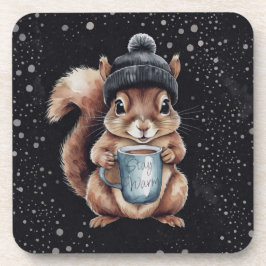 Eichhörnchen mit Tasse und Schnee „Stay Warm“ コースター