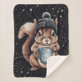 Eichhörnchen mit Tasse und Schnee „Stay Warm“ シェルパブランケット