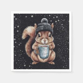 Eichhörnchen mit Tasse und Schnee „Stay Warm“ スタンダードカクテルナプキン