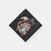 Eichhörnchen mit Tasse und Schnee „Stay Warm“ スタンダードカクテルナプキン (角)