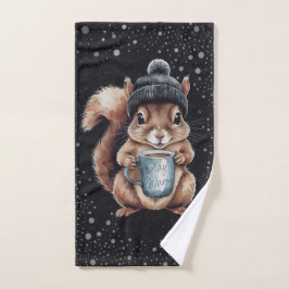 Eichhörnchen mit Tasse und Schnee „Stay Warm“ ハンドタオル