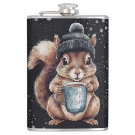 Eichhörnchen mit Tasse und Schnee „Stay Warm“ フラスク