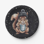 Eichhörnchen mit Tasse und Schnee „Stay Warm“ ペーパープレート (正面)