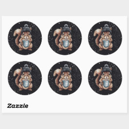 Eichhörnchen mit Tasse und Schnee „Stay Warm“ ラウンドシール