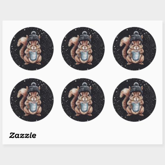 Eichhörnchen mit Tasse und Schnee „Stay Warm“ ラウンドシール (シート)