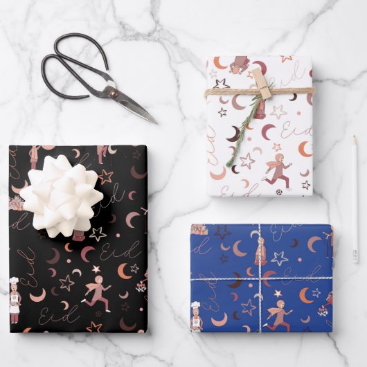 Eidギフトラッピング紙シート， 19" x 29", 3セット ラッピングペーパーシート (正面)