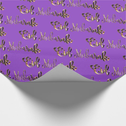 Eidムバラクのエレガントな紫色の金ゴールドの文字パターン ラッピングペーパー (角)
