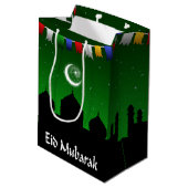 Eidムバラクのカラフルの花輪 ミディアムペーパーバッグ (裏面アングル)