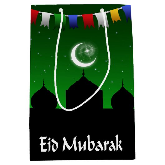 Eidムバラクのカラフルの花輪 ミディアムペーパーバッグ (正面)