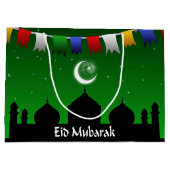 Eidムバラクのカラフルの花輪 ラージペーパーバッグ (裏面)