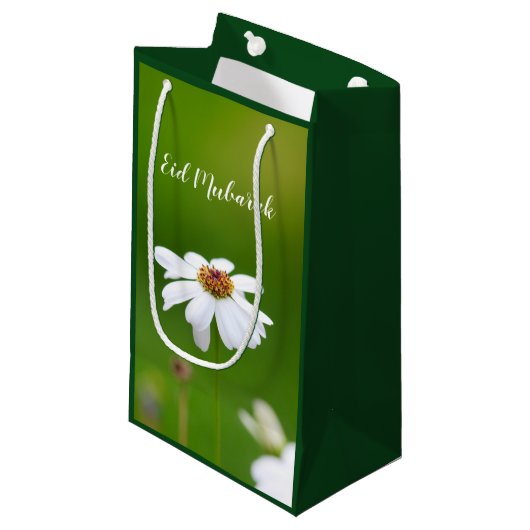 Eidムバラクの白いデイジーの花のギフトバッグ スモールペーパーバッグ (正面アングル)
