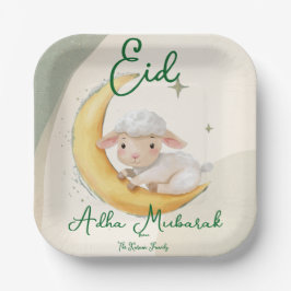 Eid  Al Adha Dusty Green Cute Sheep Dinner  ペーパープレート